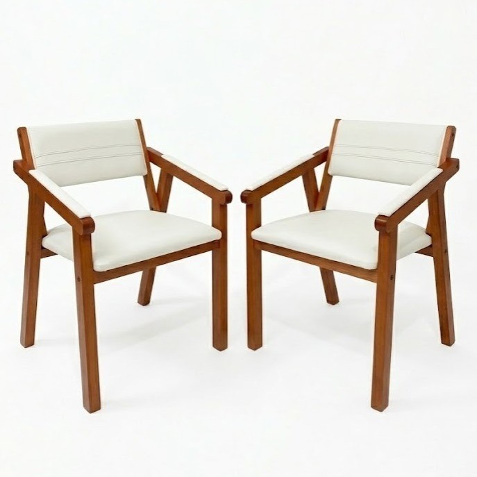 Kit 2 Poltronas Decorativa Málaga em Linho Detalhe Braço Acolchoado Estrutura em Madeira Sala Estar Recepção Quarto - AV