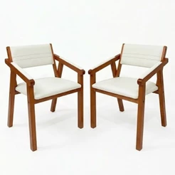 Kit 2 Poltronas Decorativa Málaga em Linho Detalhe Braço Acolchoado Estrutura em Madeira Sala Estar Recepção Quarto - AV