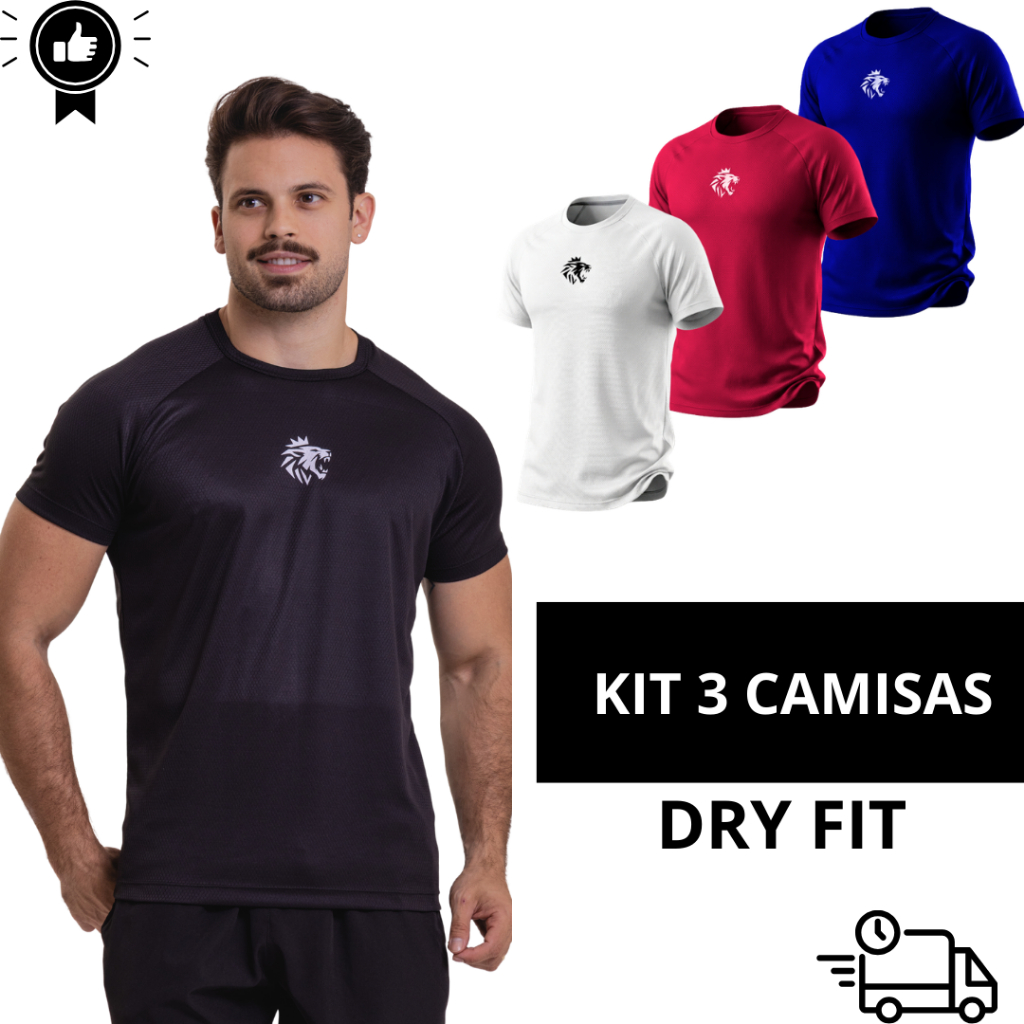 Kit 3 Camisetas Dry Fit Masculina Academia Treino Fitness Musculação Esportiva Respirável em Oferta na Shopee