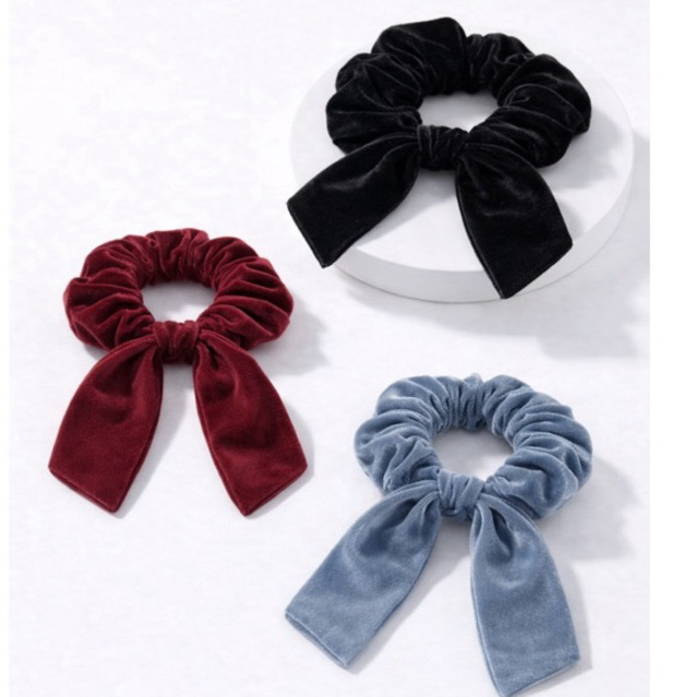 Xuxinha Feminina Veludo 2 em 1 Laço Grande Scrunchie Luxo Alta Qualidade