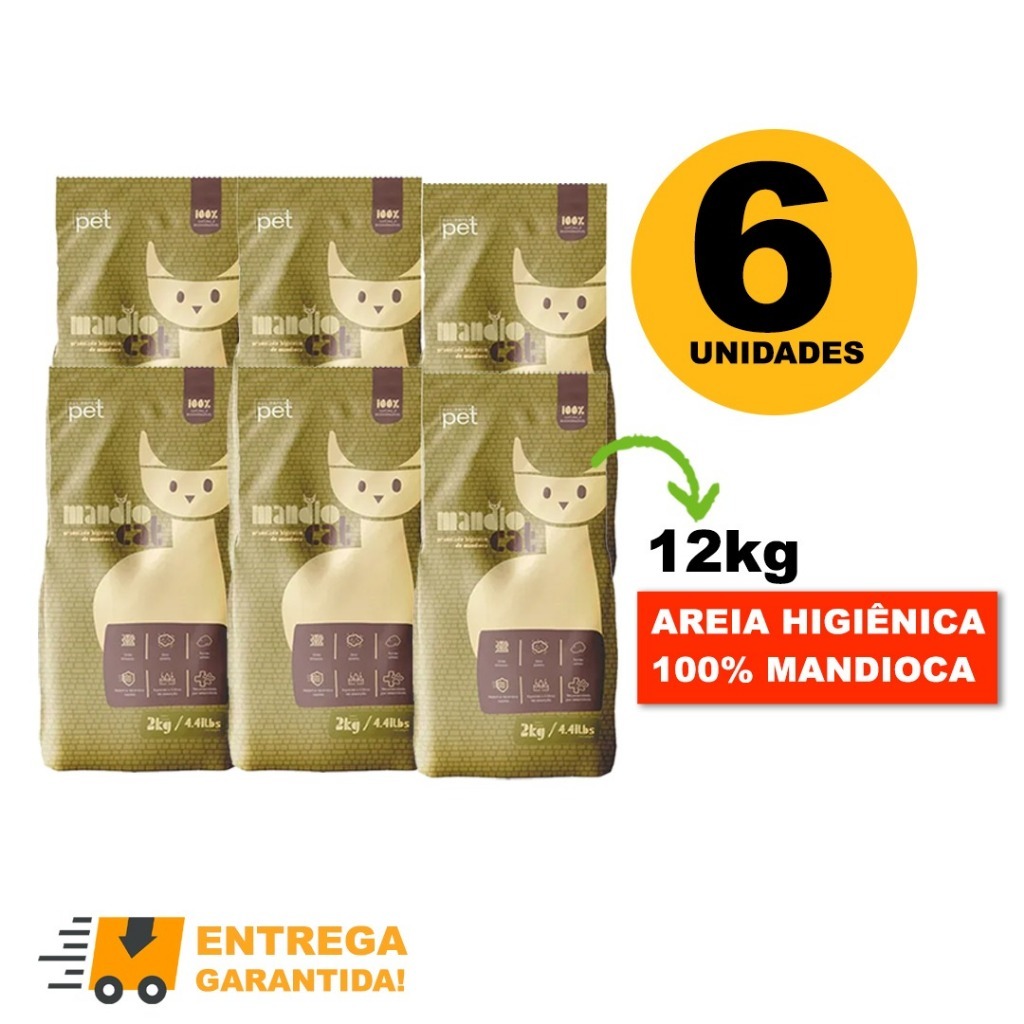 Areia de Gato MandioCat Biodegradável higiênica natural 100% Mandioca 12KG-Envio Rápido