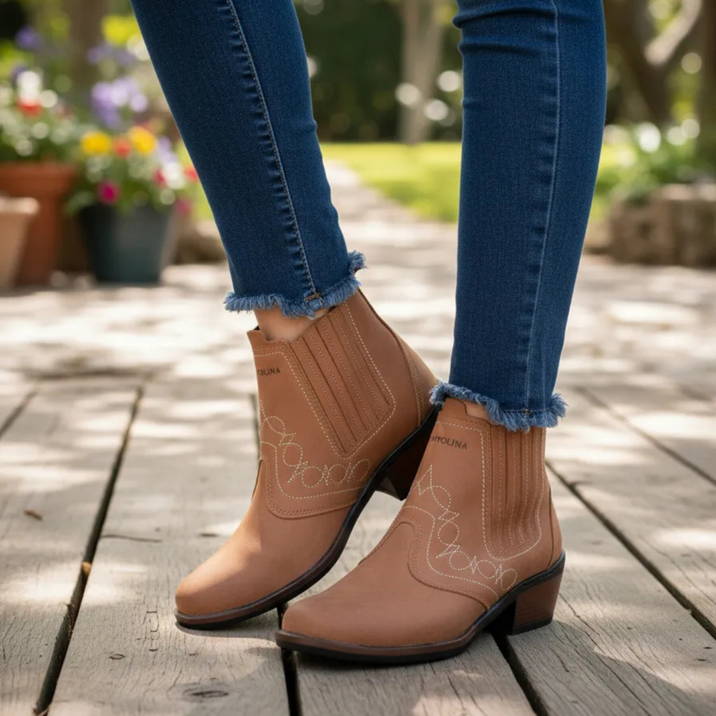 Bota Country Feminina Couro Legitimo Marca Campolina Botina Estilo Balada Agro Sertaneja Agronegocio Feira Show 3636