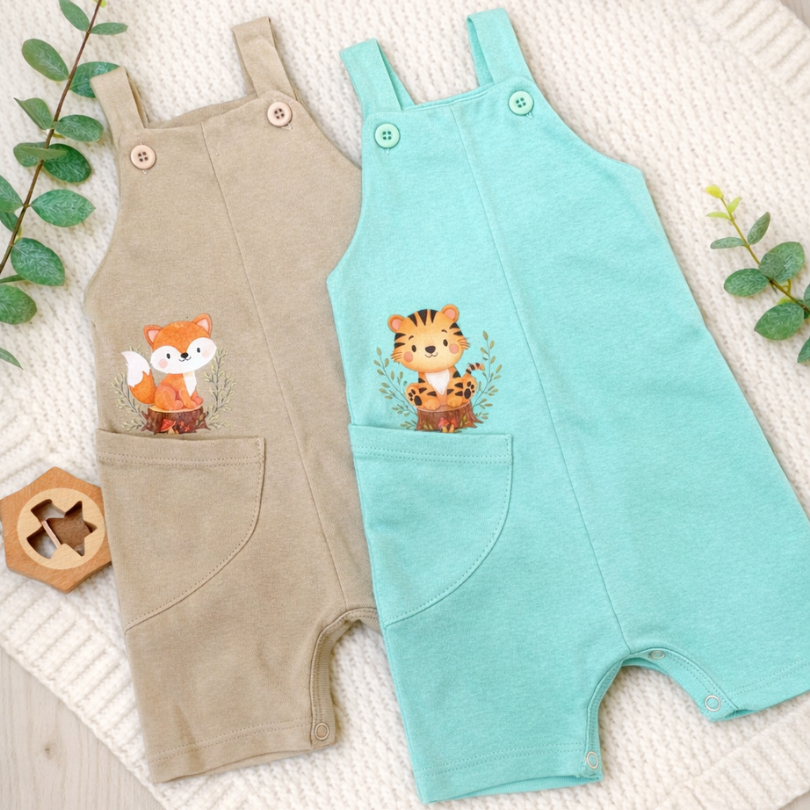 Kit 2 Macacão Bebê Jardineira Infantil Algodão Estampa Fofa Unissex Menino Menina