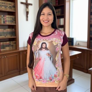 Camiseta Camisa Baby Look Feminina Jesus Misericordioso em Oferta na Shopee