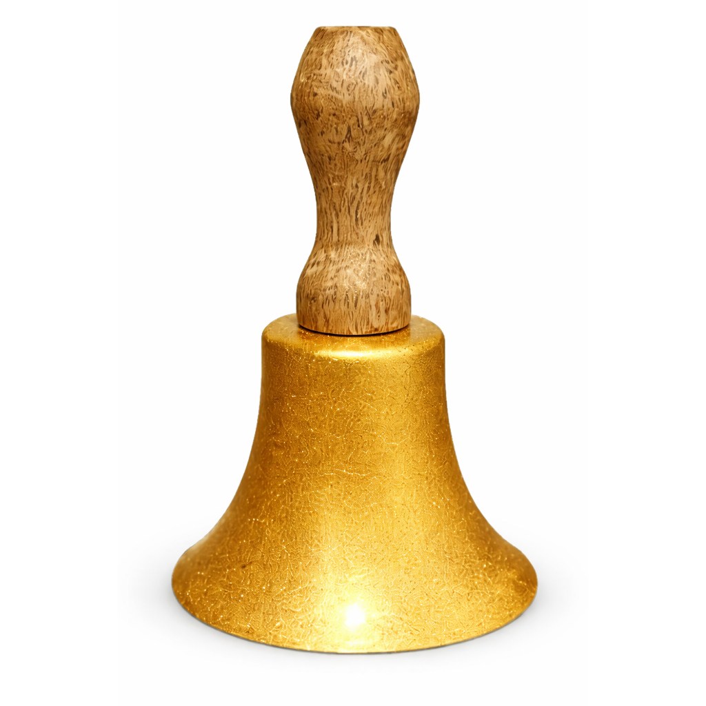 Sino de Mão Dourado Religioso Alumínio Liso Cabo Madeira 12cm Igreja Altar Procissão Som Claro Envio Imediato