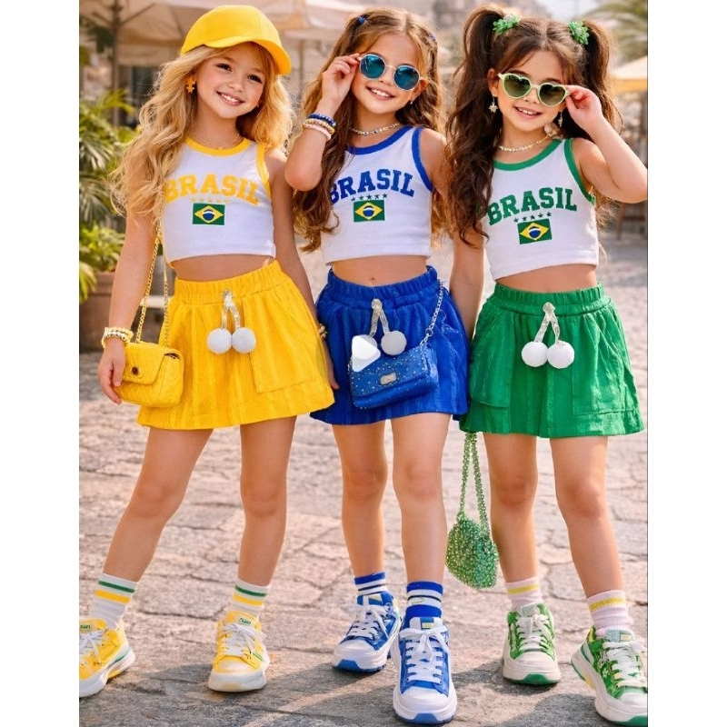 Conjunto Brasil Infantil De Menina Brasil Copa Do Mundo 2 ao 16 anos