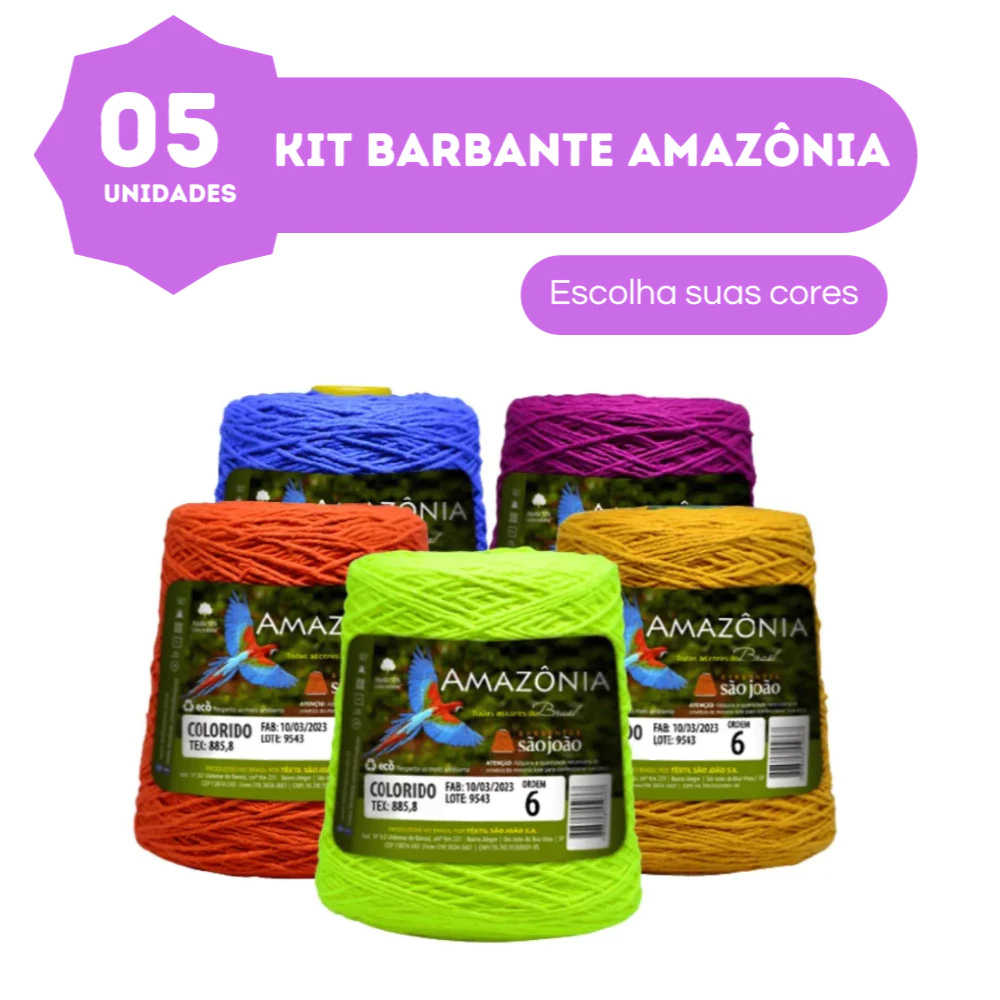 Kit com 5 Barbantes Amazônia Fio N°6 400 Metros - ESCOLHA A SUA COR em Oferta na Shopee