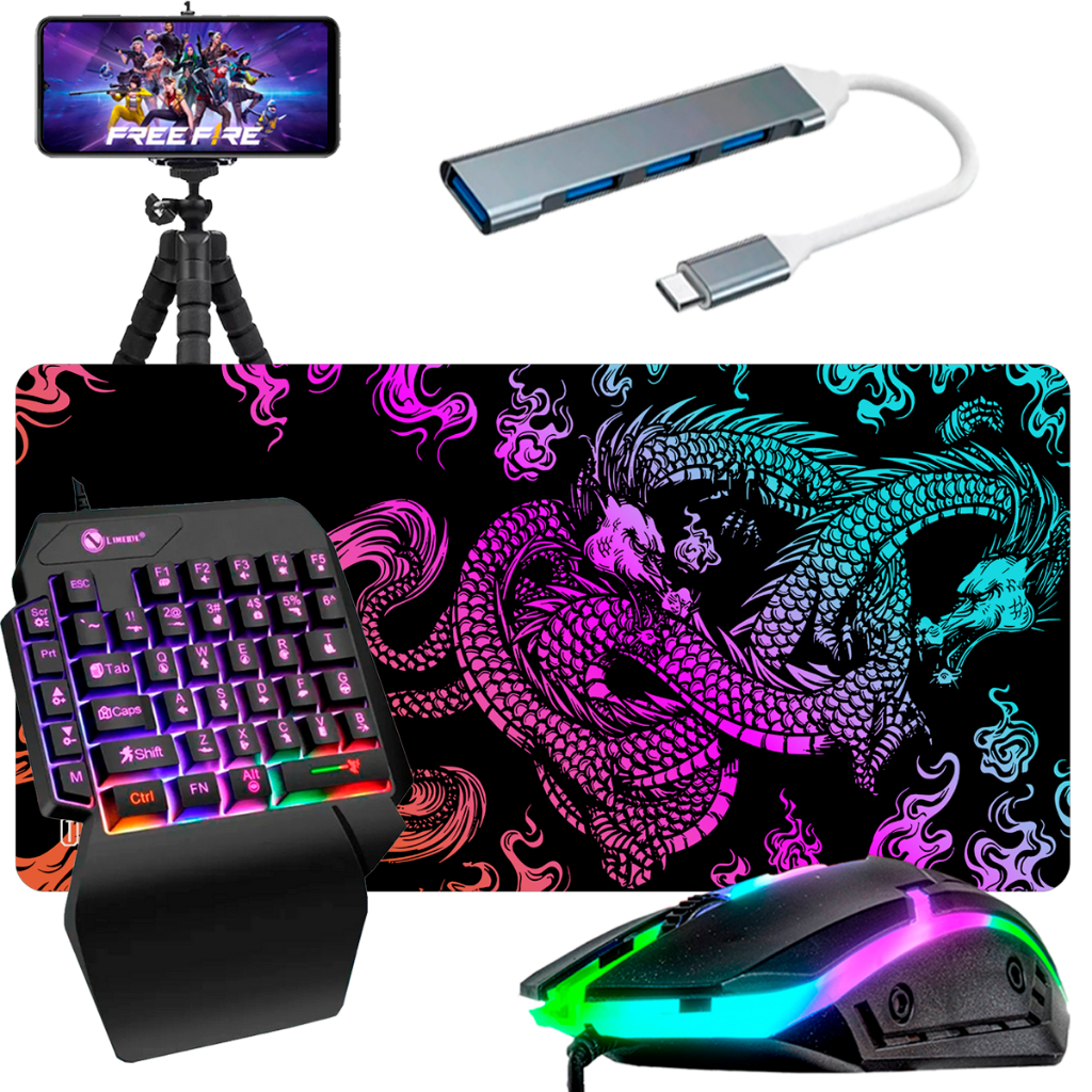 Kit Mobilador Completo Traxen  Teclado One Hand Uma Mao Mouse Pad Extra Grande Hub Tipo C