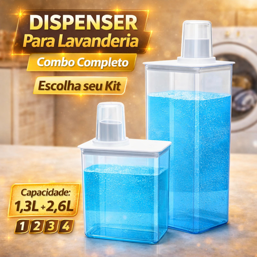 Dispenser Organizador Lavanderia Sabão Líquido Em Pó Amaciante Tira Manchas 1,3L 2,6L