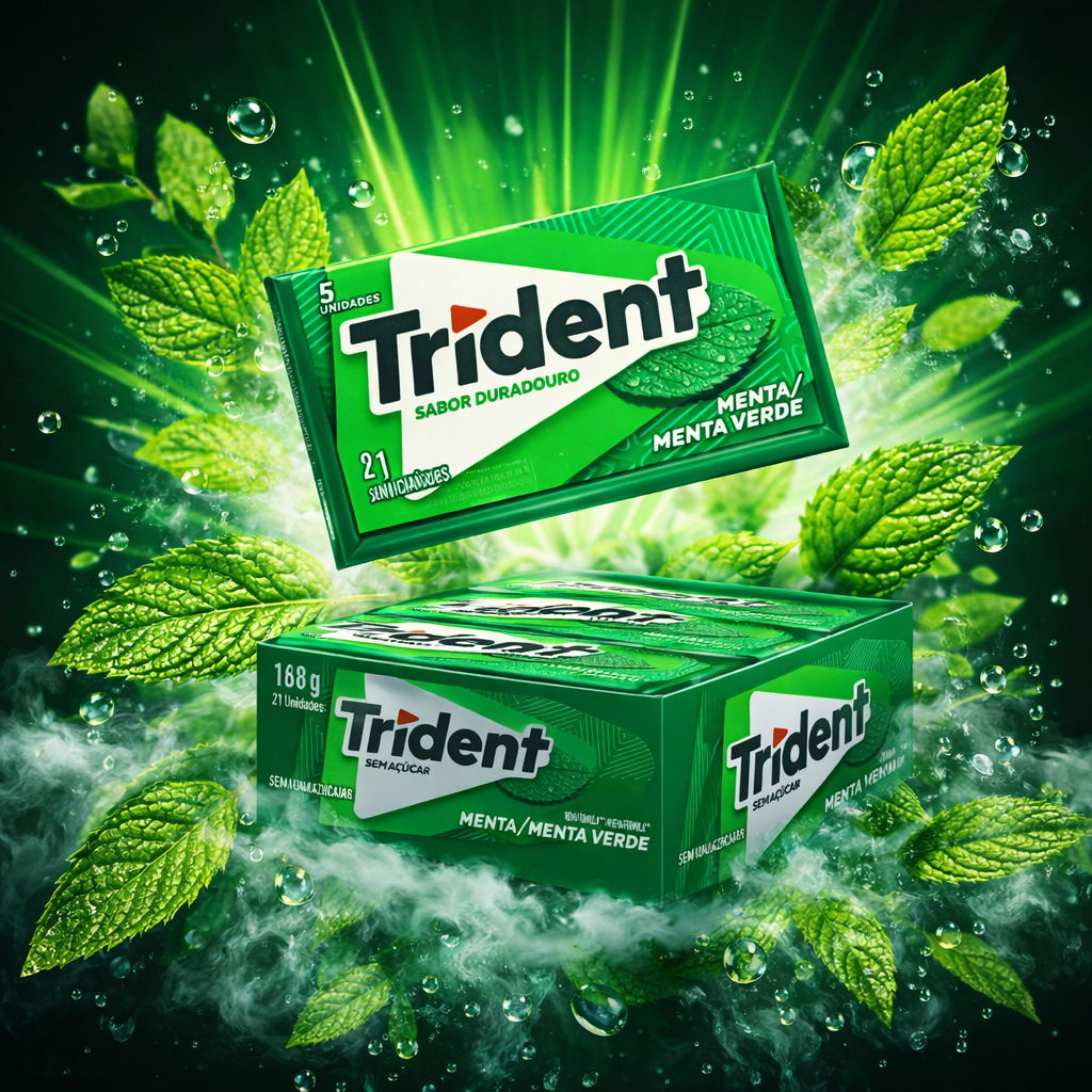 Chiclete Trident Menta Verde 8g Mondelez Caixa Com 21 Unidades 168g Goma De Mascar