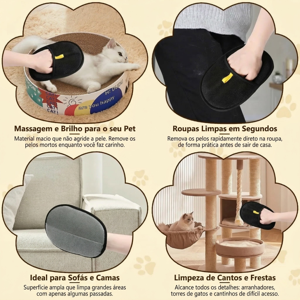 Luva Pet Removedora De Pelos Pet Gato Cachorro Limpa Sofá Cama Escova Mágica Conforto