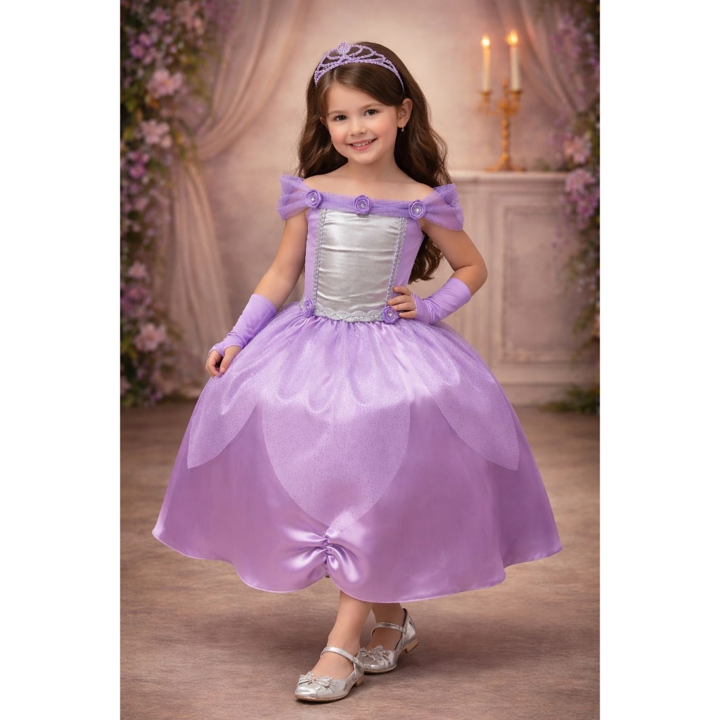 Fantasia Infantil Princesas Sofia E Rapunzel Com Luvas Luxo