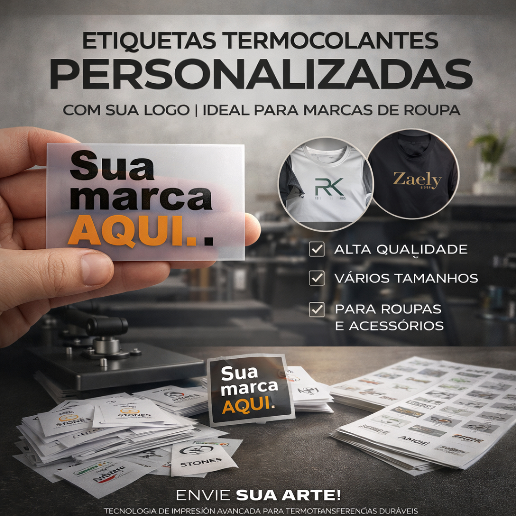 ETIQUETAS TERMOCOLANTES PERSONALIZADAS COM SUA LOGO | IDEAL PARA MARCAS DE ROUPA | ALTA QUALIDADE