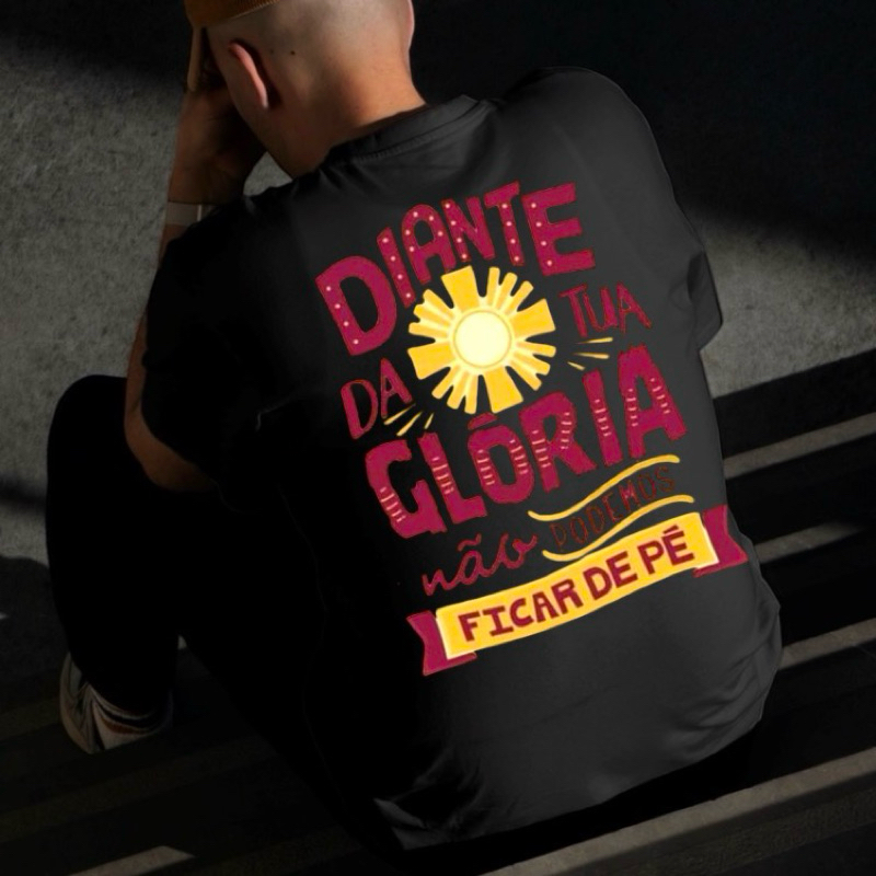 camiseta estampada tecido 100 algodão estampa religiosa nas na costa e na frente cores vibrantes que não desbotam