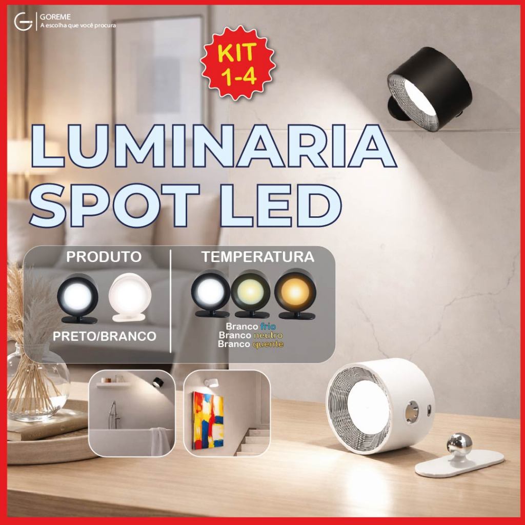 Luminária Spot Led 8W Arandela Cabeceira Luz de Parede 3 Tons de Luz Recarregável USB em Oferta na Shopee