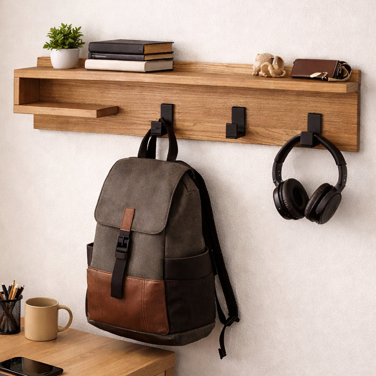 Cabideiro de Parede 3 Ganchos Freijó Organizador Decoração Bolsa e  Mochila em Oferta na Shopee