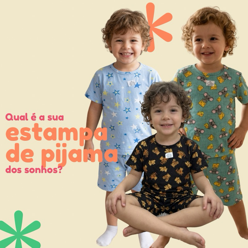 Pijama Infantil Suede Menino Curto Manga Curta E Calça Short Confortável Estampado Verao 4 a 6 anos