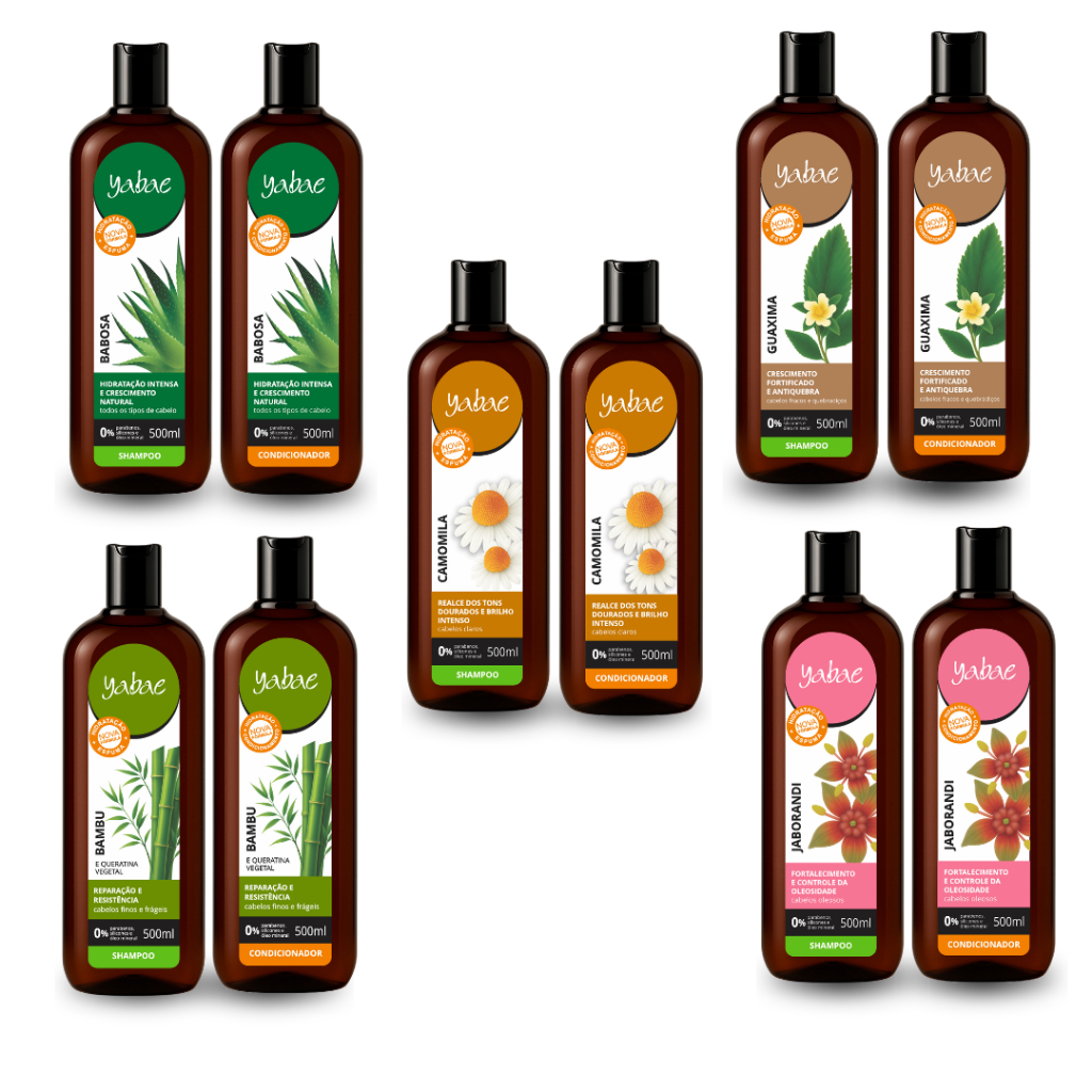 Shampoo e Condicionador Camomila, Babosa, Bambu, Guaxima e Jaborandi 500ml - Yabae