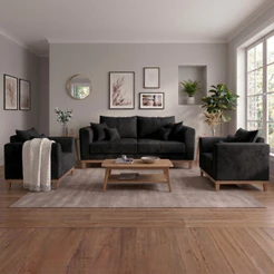 Kit Sofá 3 Lugares e Poltronas Beny Suede Para Recepção Clinica Sala de Estar