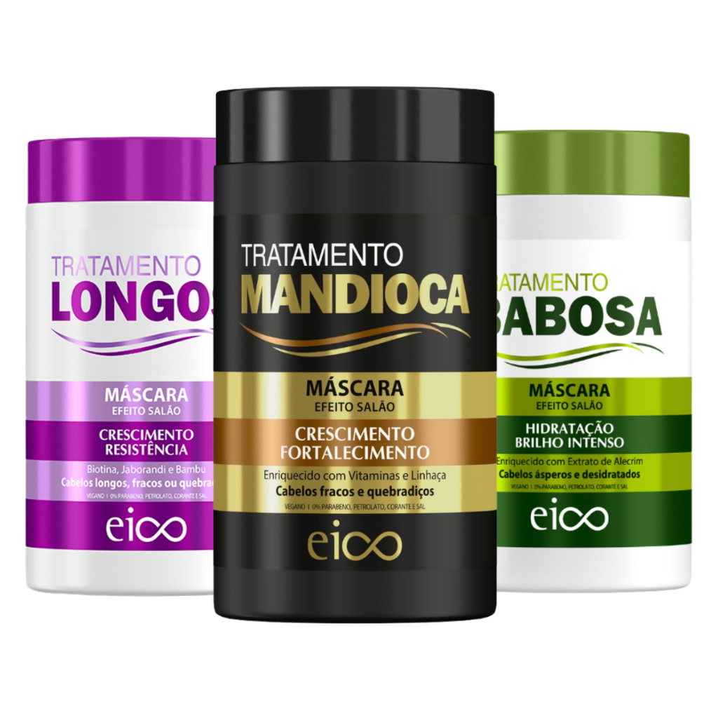 Kit Eico Máscara Cronograma Cabelos Longos Crescimento Resistência + Mandioca + Babosa 1Kg