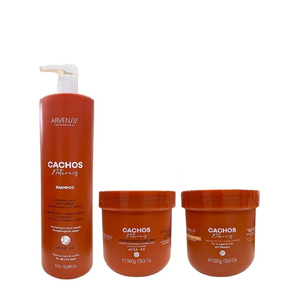 Kit Arvensis Professional Cachos Naturais - Shampoo 1L + Máscara 500g + Geleia Ativadora Suave 500g