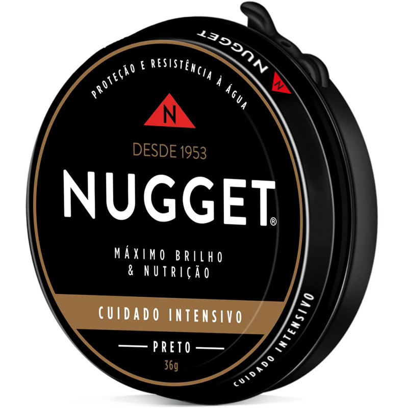Nugget Cor preta 36g/graxa em pasta lata para sapato ou itens de courol.
