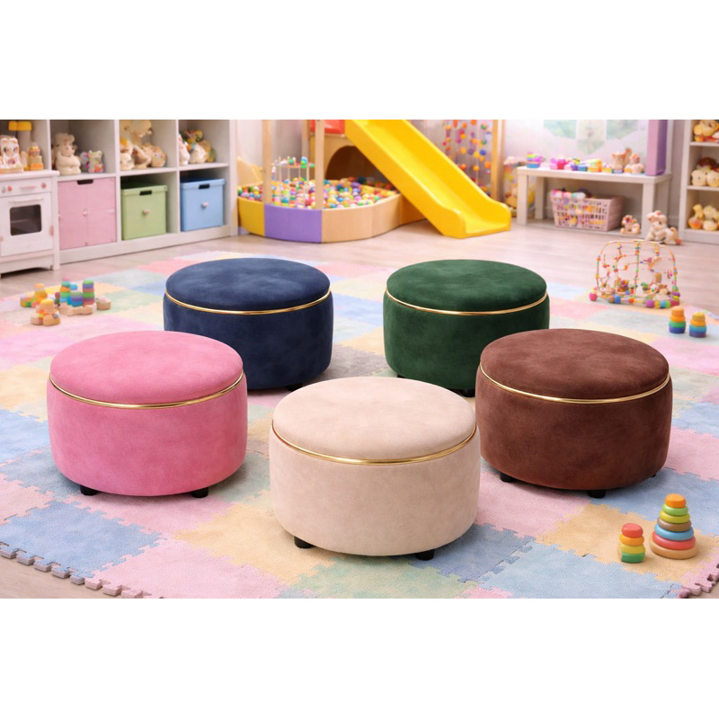 Puff Infantil Redondo Estofado – Puff Decorativo para Quarto de Bebê e Criança