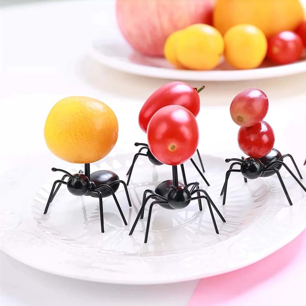Kit 12/24  Peças Palitos Decorativos Formiga de Plástico para Petiscos e Frutas