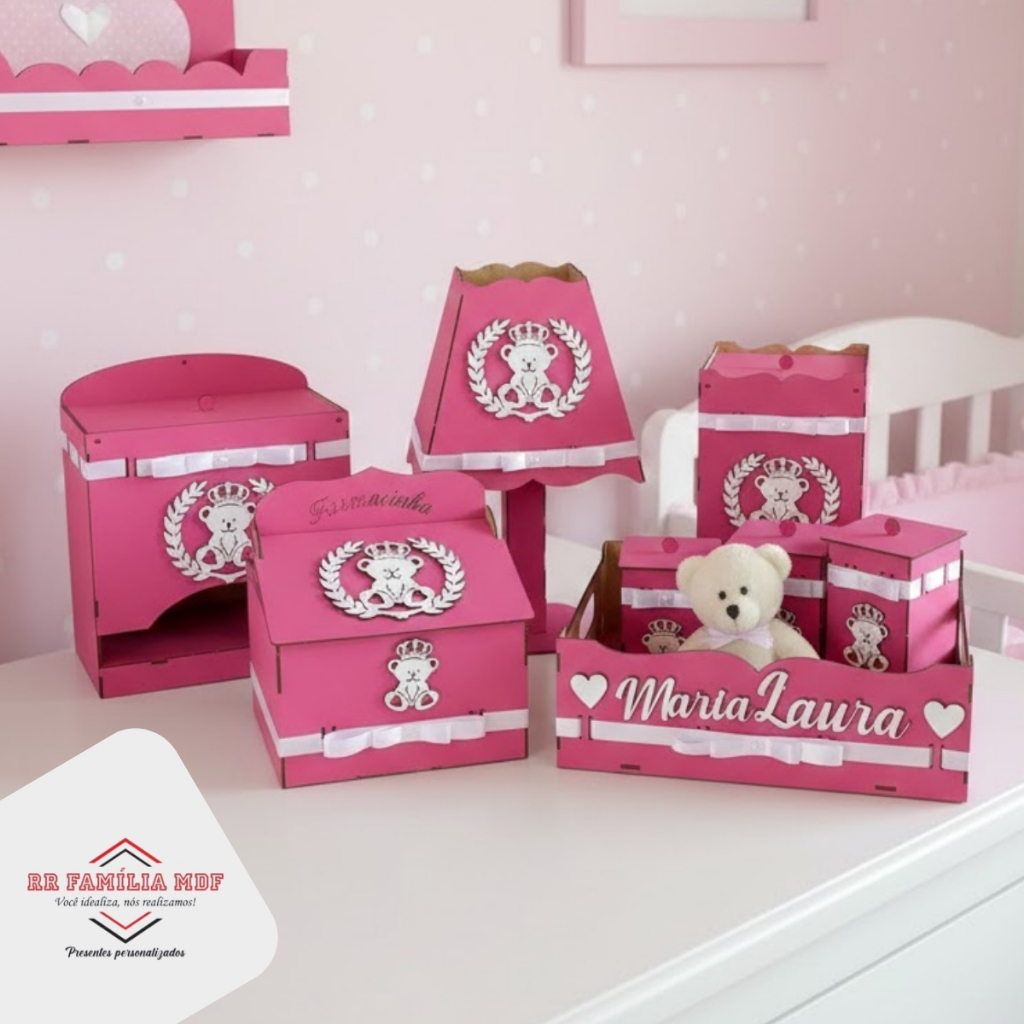 Kit Higiene Bebe Colorido Modelo Urso Fita