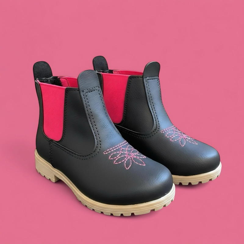 Botinha Jeca Menina Infantil Bota Princesa Bebê  Cowntry B60 PRETO PINK