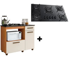 KIT BALCÃO 2 PORTA BASCULANTE VIOLETA MAIS COOKTOP FOGÃO 5 BOCAS BIVOLT