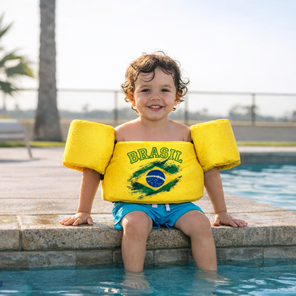 Colete Boia Infantil Brasil Flutuador Criança Piscina Praia Segurança Ajustável Confortável 2-6 Anos