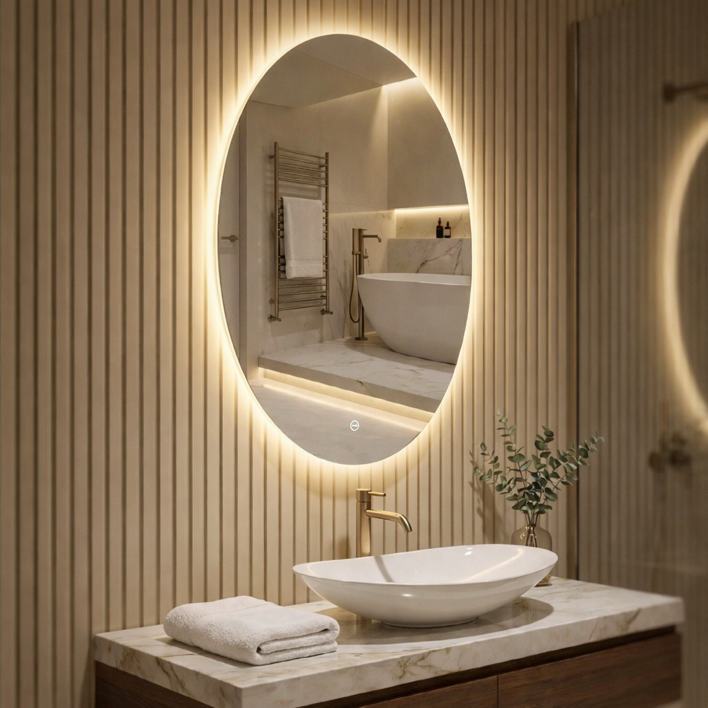 Espelho Grande LED 80x60 Touch Botão Quarto Sala Decorativo Moldura Modelo Diamond