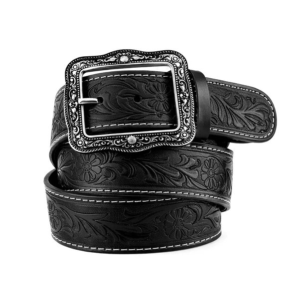 Cinto Feminino Para Rodeio Entalhado Floral Em Couro Legítimo Estilo Sertanejo Blogueira