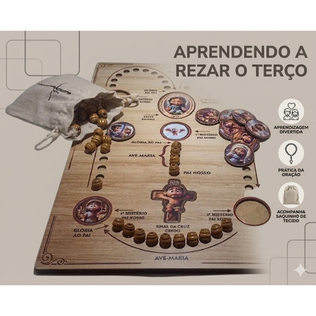Terço Infantil Aprendendo o Terço Para Crianças Rosario Para Crianças Tabuleiro Terço para Crianças Ensinando Terço Mdf