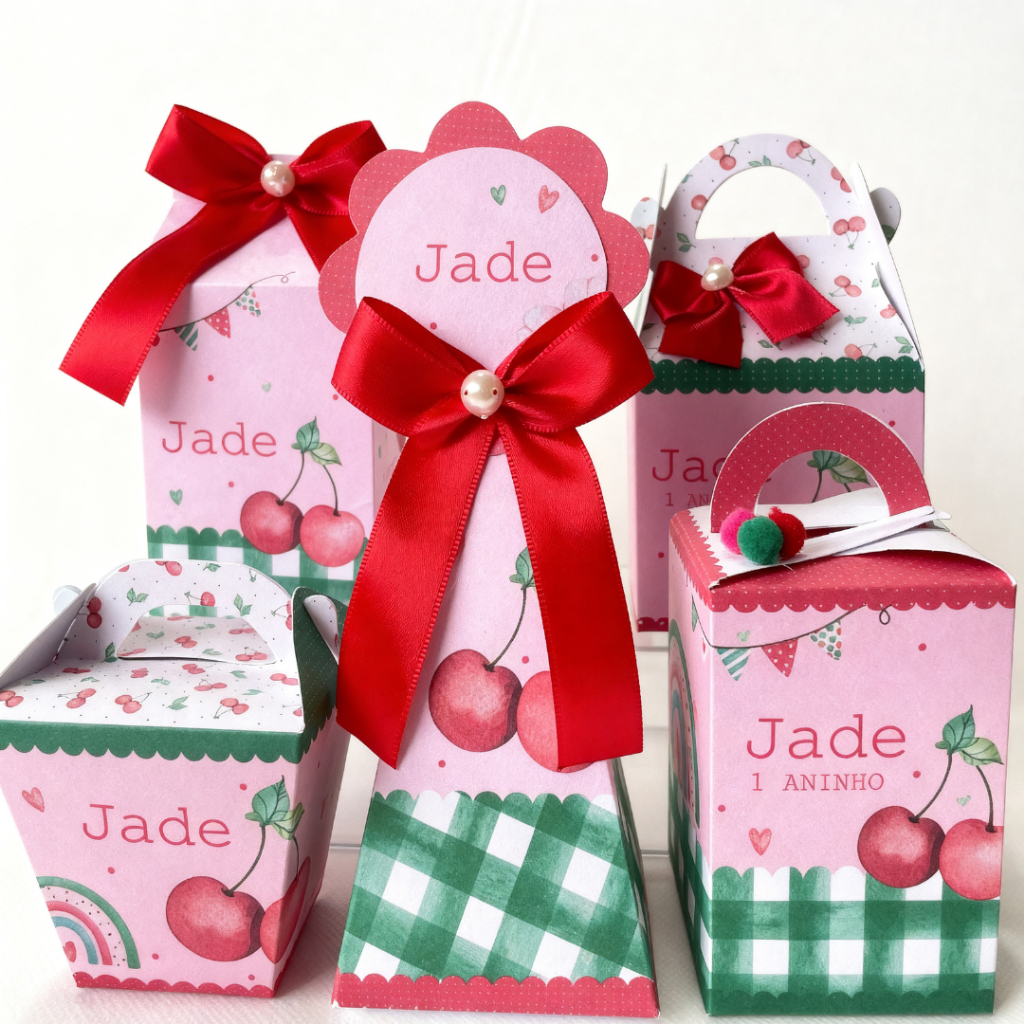 Caixinhas Cerejinha personalizadas aniversário festa infantil lembrancinha caixinha milk cone