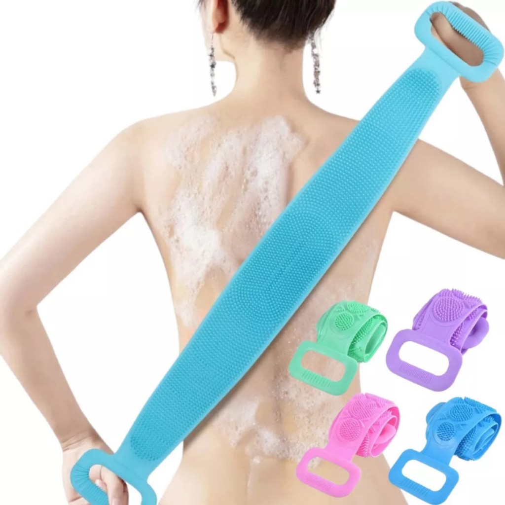 Escova de Banho para Costas Esticável de Silicone Alça Flexível Esponja Limpeza Esfoliar Corpo