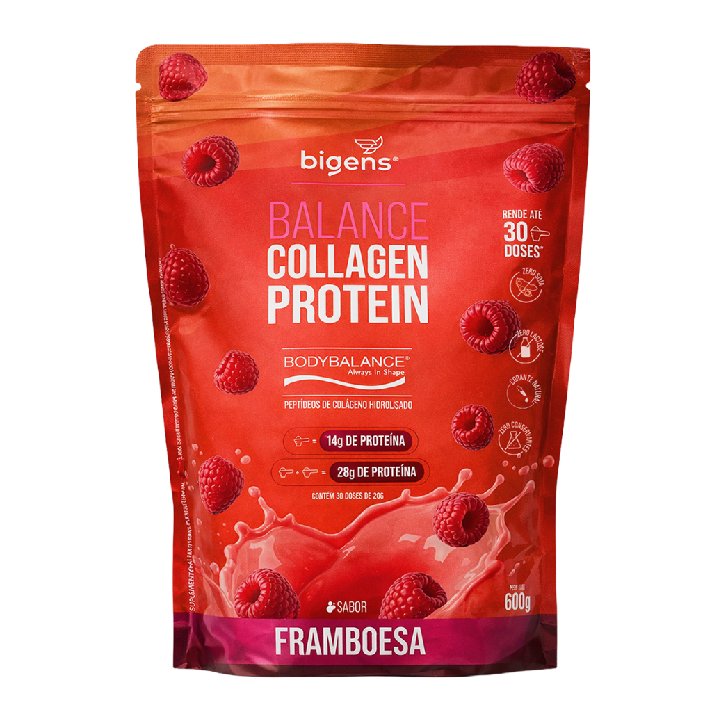 Colágeno Hidrolisado Bodybalance Bigens 600g Framboesa | Proteína, Sem Lactose e Sem Soja