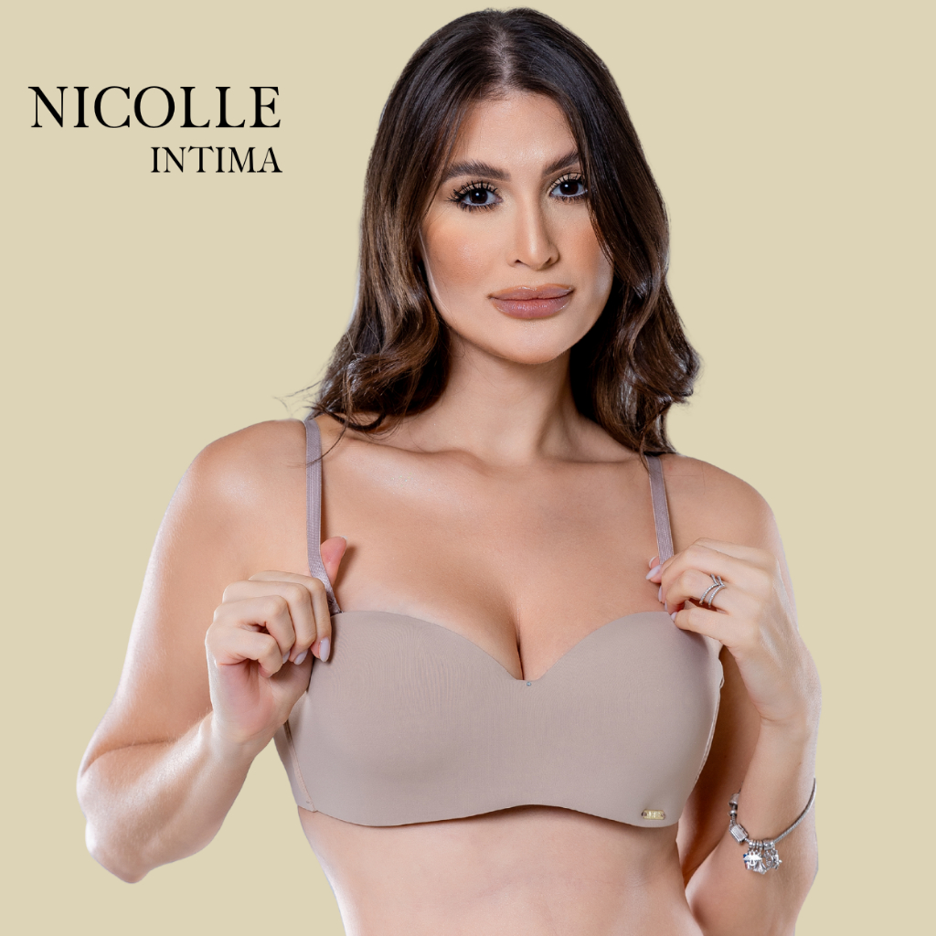 Sutiã tomara que caia Bege com bojo sutian bustie feminino alças removíveis em Oferta na Shopee