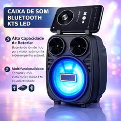 Caixa Som Bluetooth KTS Potente Recarregavel Radio FM Portatil LED Alto Falante Compacto