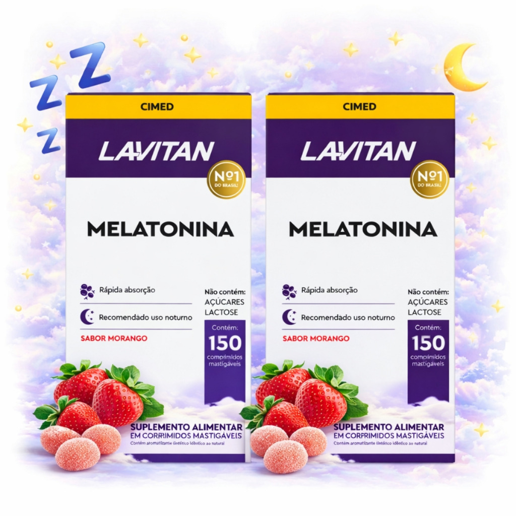 Kit 2 Lavitan Melatonina Morango 150 Comprimidos Mastigáveis