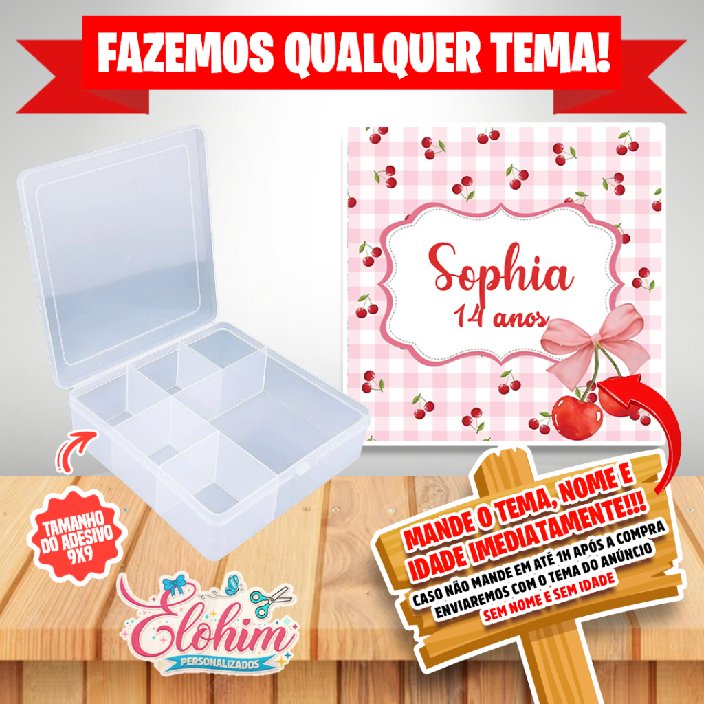 Rótulo Adesivo para personalizar Caixa Organizadora 11x11 - Cereja / cerejinha