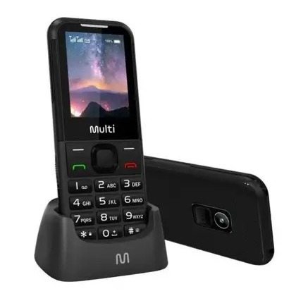 Celular idoso simples Multi Vita 4G C/ Base Carregadora Dual Chip, Botão SOS, Câmera Preto - P9225