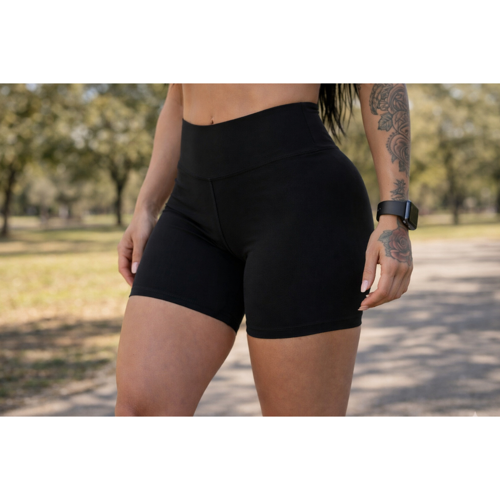 Short Fitness Feminino Preto Cintura Alta | Academia, Treino, Crossfit, Fitness, Compressão, Não Transparente