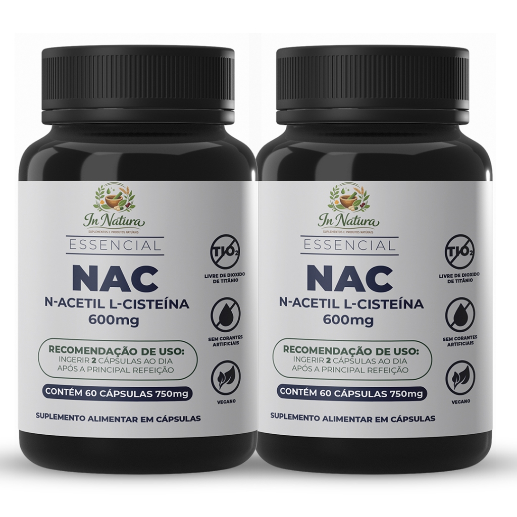 Kit 2 Nac N Acetil L Cisteína 600mg 120 Cápsulas | Suporte ao Fígado. Envio Imediato.