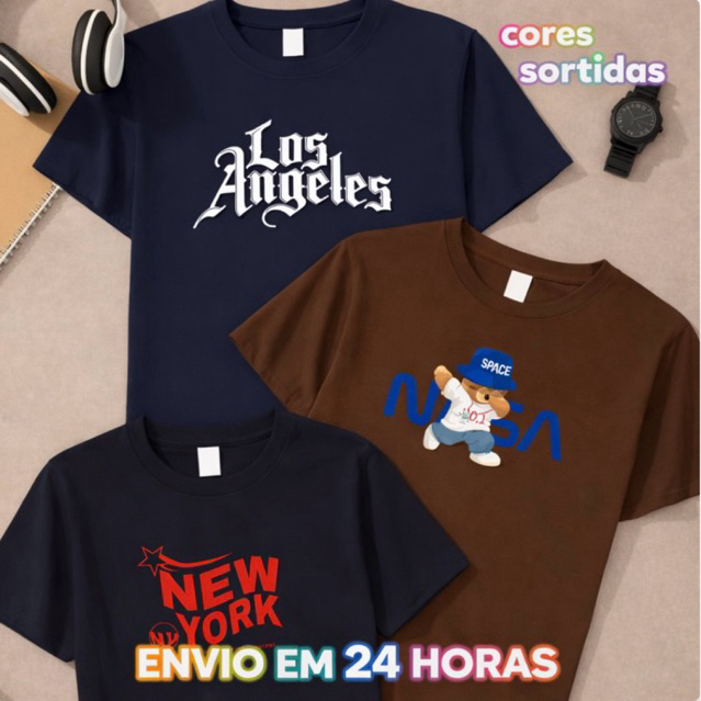kit 3 camisas infantil blusas algodão lançamento modinha menino juvenil para criança roupa verão
