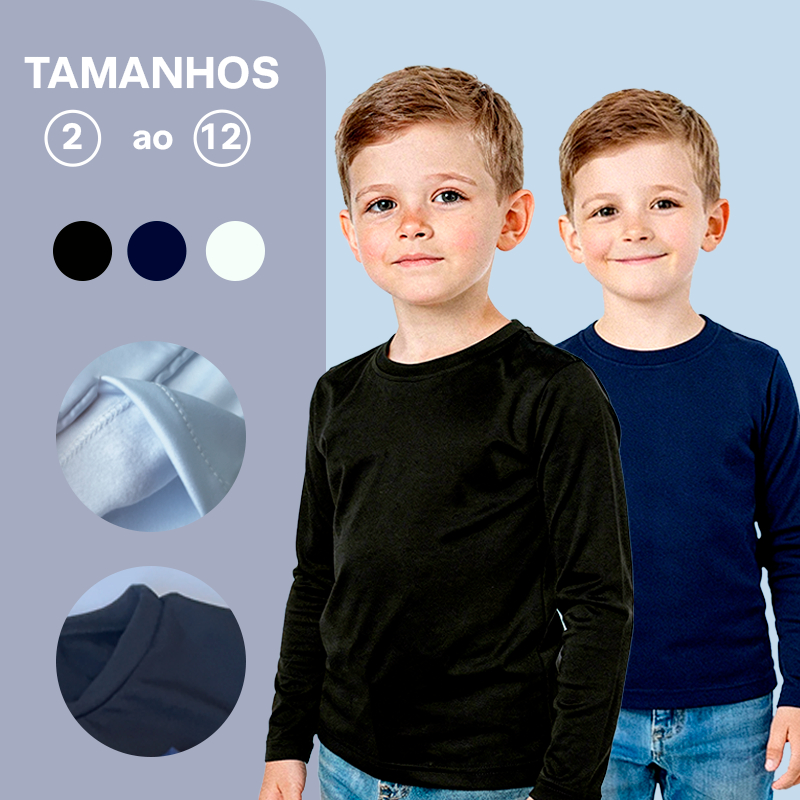 Kit de Blusas Camisetas Térmicas Peluciadas Segunda Pele Manga Longa Infantil Menino
