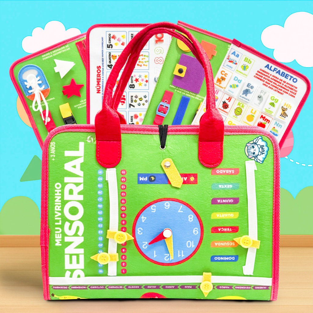 Livro Infantil Maleta Educativa Montessori - Brinquedo Sensorial Educativo Para Bebês e Crianças