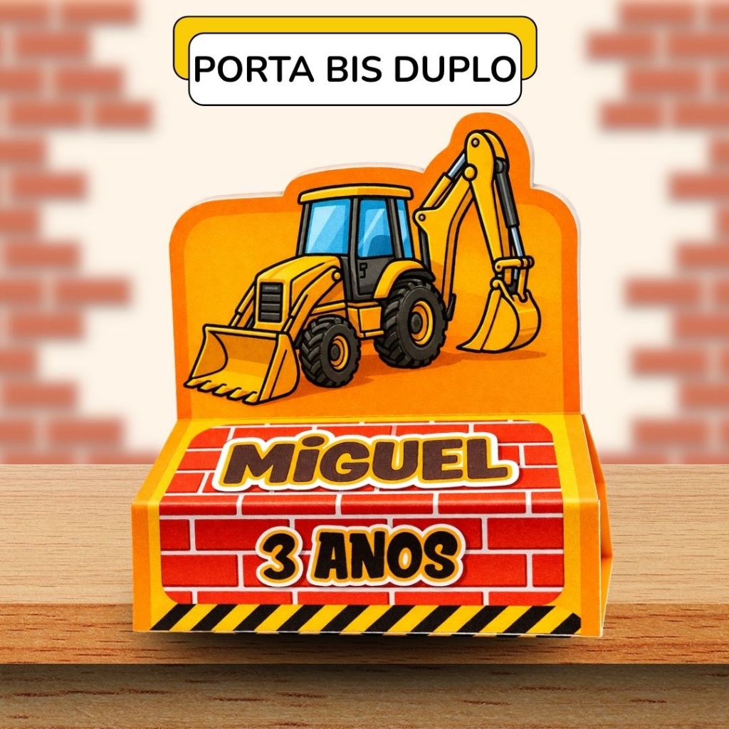 20 Porta Bis Duplo Personalizado Trator Construção Festa Infantil Lembrancinha Aniversario Menino Menina