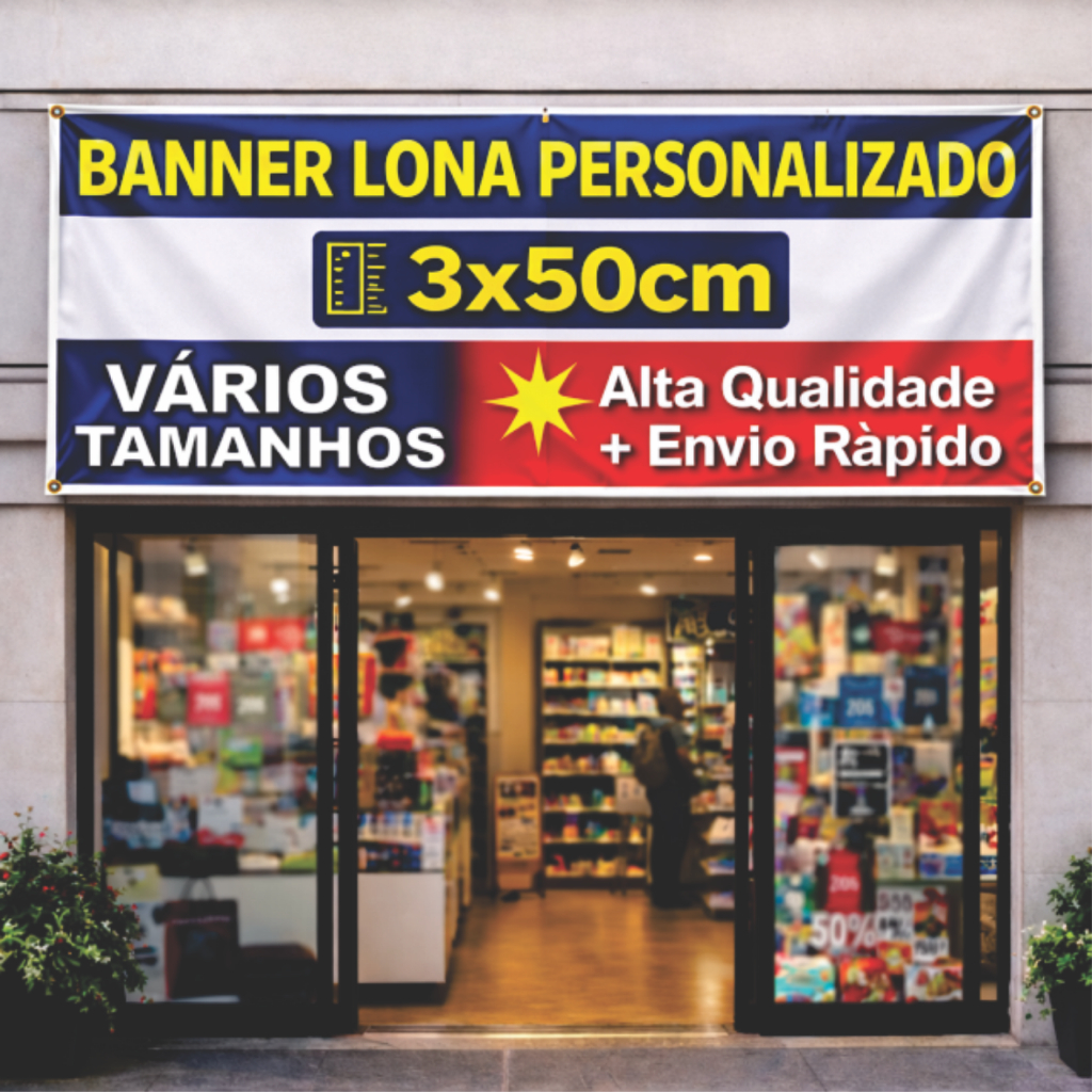 Banner Lona 3x50cm Personalizado Faixa Para Fachada Loja Promoção, Salão, Mercado Envio Rápido sua logo